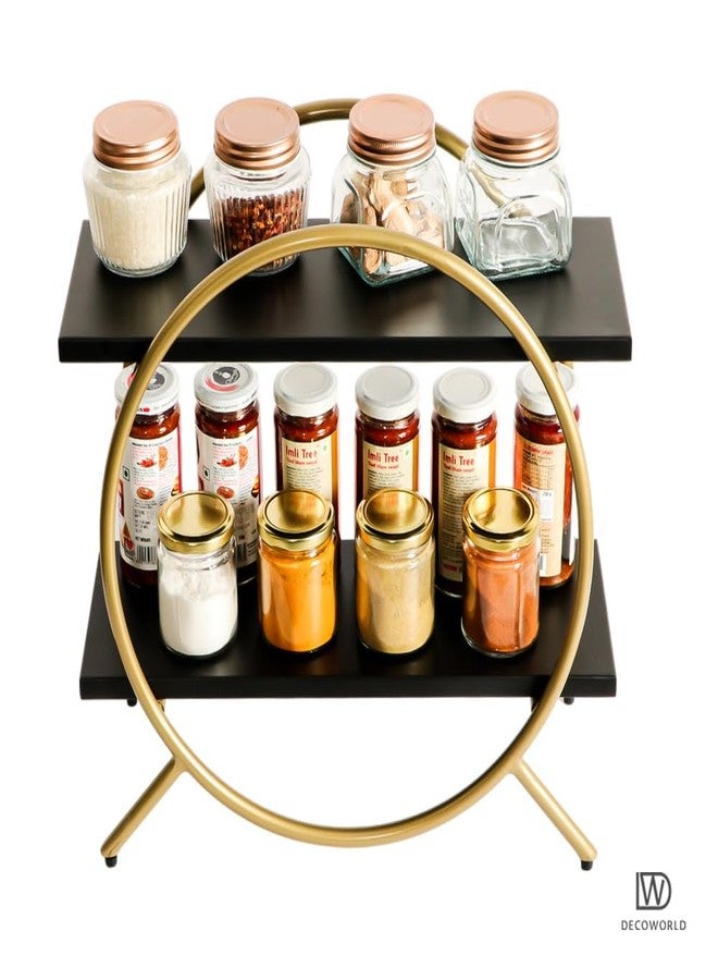 DECOWORLD || Premium 2 Tier Circular Countertop Organizer Rack ||Multishelf Storage Stand for Kitchen, Bathroom or Dressing table||Spice Rack,Cosmetics Organizer or Bathroom Organizer (Black & Golden) - Image 5